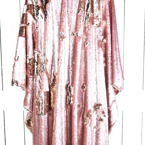 Pink gold two tone flip up reversible sequins caftan tunic cover up - Picture 6 of 6